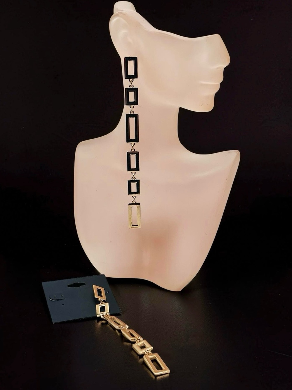 Fashion Nova Black and Gold Long Link Drop Earrings